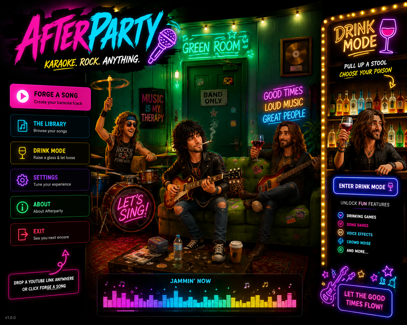 Afterparty Green Room interface